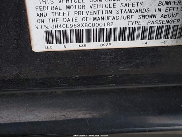 2008 Acura Tsx მანქანა იყიდება აუქციონზე, vin: JH4CL968X8C000182, აუქციონის ნომერი: 44525968