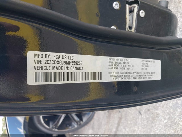 Auction sale of the 2021 Dodge Charger Scat Pack Rwd, vin: 2C3CDXGJ9MH559268, lot number: 44525998