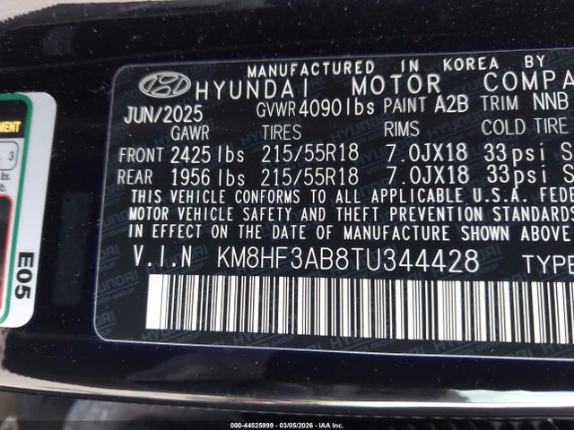 Aukcja sprzedaży 2026 Hyundai Kona Sel Sport, vin: KM8HF3AB8TU344428, numer aukcji: 44525999
