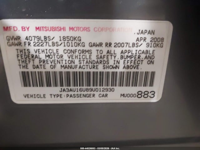 2009 MITSUBISHI LANCER JA3AU16U89U012930 Photo 8
