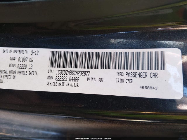 44526084 :رقم المزاد ، 1C3CDZAB6CN232877 vin ، 2012 Dodge Avenger Se مزاد بيع
