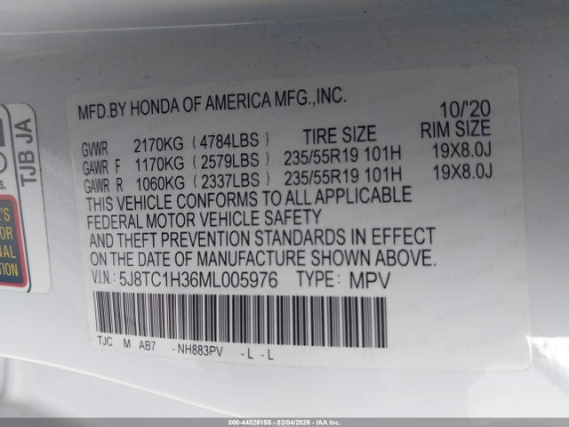 Aukcja sprzedaży 2021 Acura Rdx Standard, vin: 5J8TC1H36ML005976, numer aukcji: 44526155