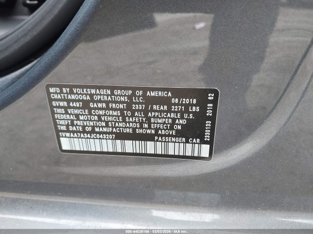 2018 VOLKSWAGEN PASSAT 1VWAA7A34JC043207 Photo 8