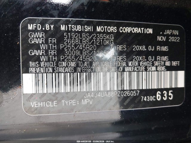 Aukcja sprzedaży 2023 Mitsubishi Outlander Ralliart S-awc/se 2.5 S-awc/se Black Edition S-awc/se Special Editiont S-awc, vin: JA4J4UA88PZ026057, numer aukcji: 44526189