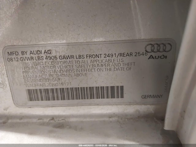 Aukcja sprzedaży 2013 Audi A4 2.0t Premium, vin: WAUFFAFL2DN019171, numer aukcji: 44526203