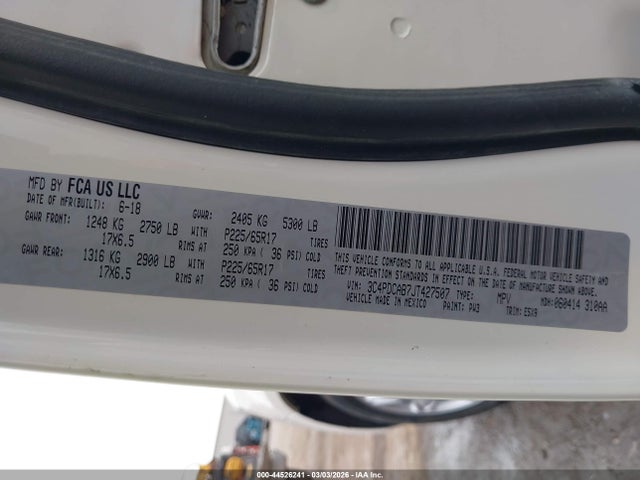 Aukcja sprzedaży 2018 Dodge Journey Se, vin: 3C4PDCAB7JT427507, numer aukcji: 44526241