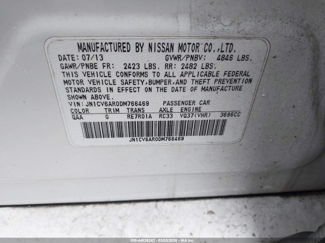 Aukcja sprzedaży 2013 Infiniti G37x, vin: JN1CV6AR0DM766469, numer aukcji: 44526242