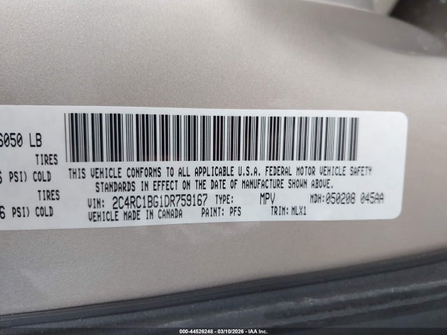 44526248 :رقم المزاد ، 2C4RC1BG1DR759167 vin ، 2013 Chrysler Town & Country Touring مزاد بيع