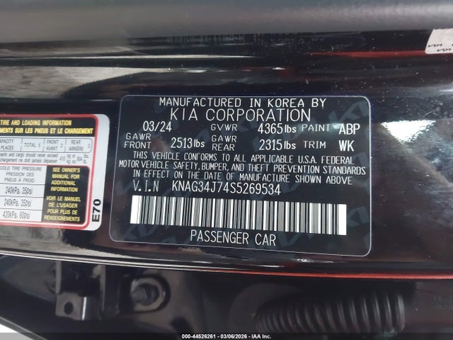 Продаж на аукціоні авто 2025 Kia K5 Ex, vin: KNAG34J74S5269534, номер лоту: 44526261