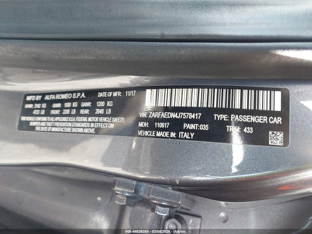 2018 ALFA ROMEO GIULIA ZARFAEDN4J7578417 Photo 8
