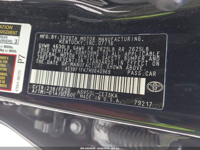 Toyota CAMRY SE 2017 4T1BF1FK7HU640969 Image 9