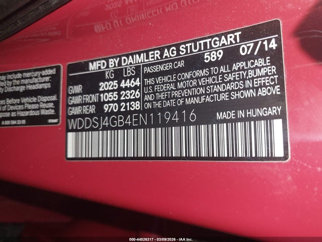 Продаж на аукціоні авто 2014 Mercedes-benz Cla 250 4matic, vin: WDDSJ4GB4EN119416, номер лоту: 44526317