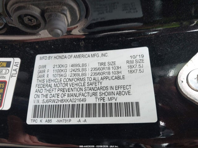 2019 HONDA CR-V 5J6RW2H8XKA021649 Photo 8