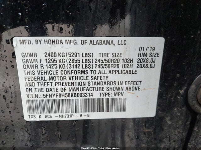 2019 HONDA PASSPORT 5FNYF8H58KB003314 Photo 8