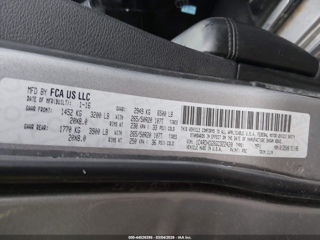 Продажа на аукционе авто 2016 Dodge Durango Limited, vin: 1C4RDHDG5GC322420, номер лота: 44526398
