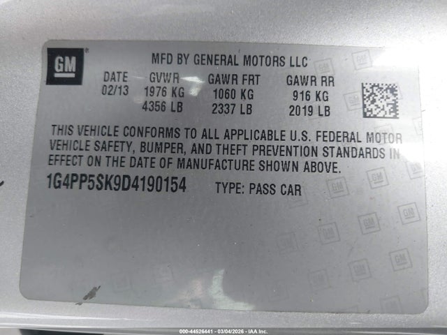 Продажа на аукционе авто 2013 Buick Verano, vin: 1G4PP5SK9D4190154, номер лота: 44526441