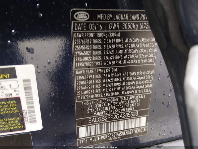 SALGS2PF2GA285523 Land Rover Range Rover 3.0l V6 Supercharged Hse