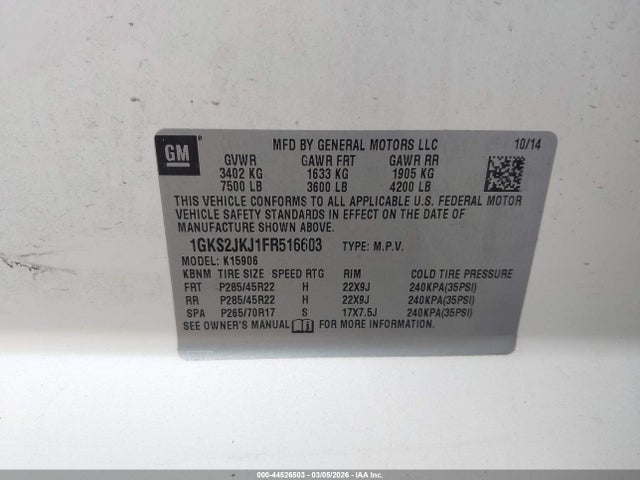 Aukcja sprzedaży 2015 Gmc Yukon Xl 1500 Denali, vin: 1GKS2JKJ1FR516603, numer aukcji: 44526503
