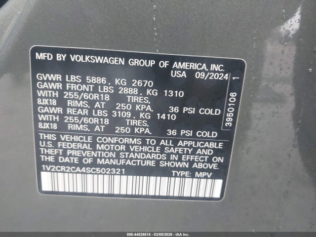 Продажа на аукционе авто 2025 Volkswagen Atlas 2.0t Peak Edition, vin: 1V2CR2CA4SC502321, номер лота: 44526518