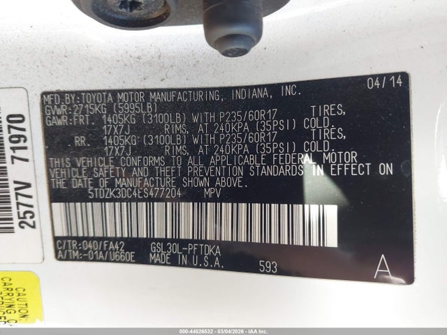2014 TOYOTA SIENNA 5TDZK3DC4ES477204 Photo 8