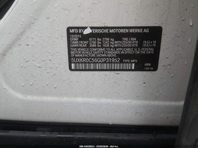 44526533 :رقم المزاد ، 5UXKR0C56G0P31952 vin ، 2016 Bmw X5 Xdrive35i مزاد بيع