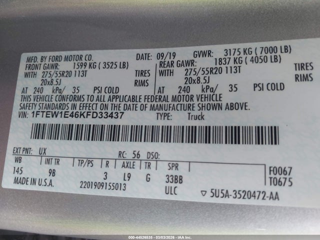 Ford F-150 Platinum 2019 1FTEW1E46KFD33437 Image 9