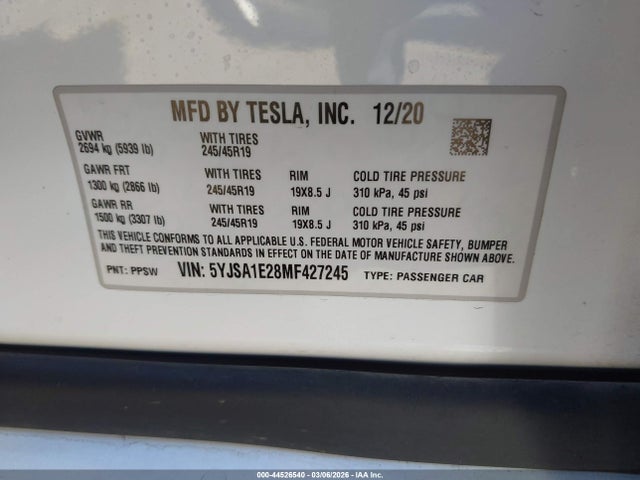 2021 TESLA MODEL S 5YJSA1E28MF427245 Photo 8