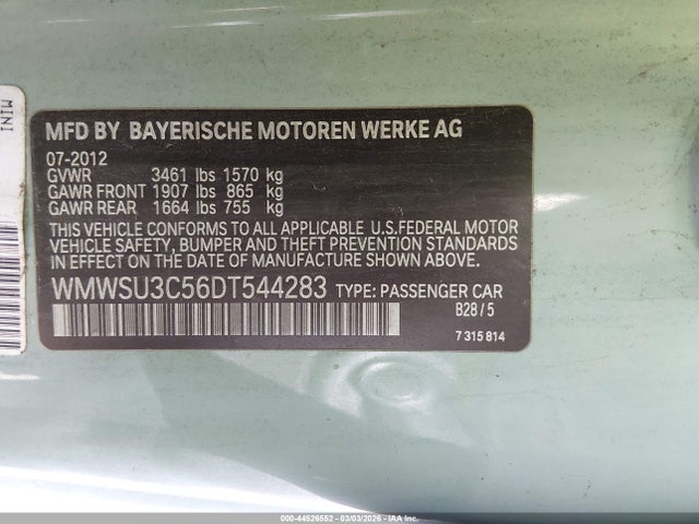 2013 MINI HARDTOP WMWSU3C56DT544283 Photo 8
