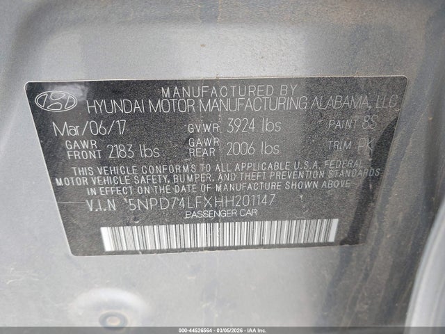 2017 HYUNDAI ELANTRA 5NPD74LFXHH201147 Photo 8