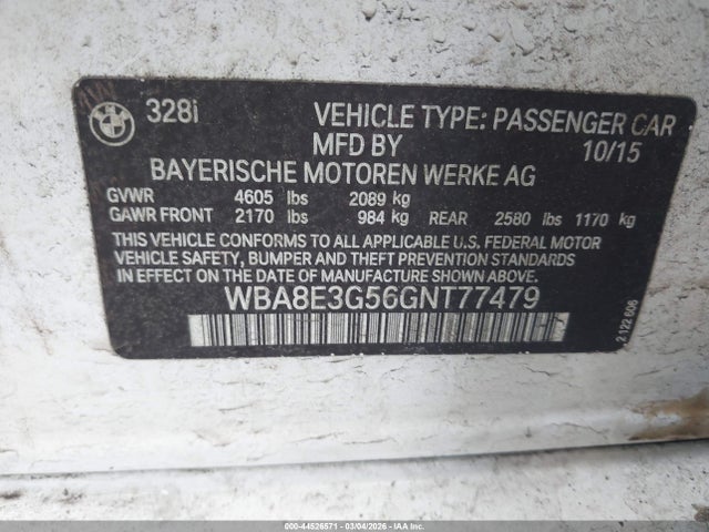 Продажа на аукционе авто 2016 Bmw 328i Xdrive, vin: WBA8E3G56GNT77479, номер лота: 44526571