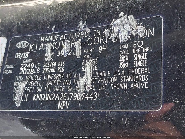2018 Kia Soul მანქანა იყიდება აუქციონზე, vin: KNDJN2A26J7907443, აუქციონის ნომერი: 44526591