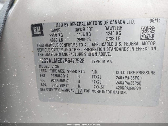 Продаж на аукціоні авто 2011 Gmc Terrain Sle-1, vin: 2CTALMEC7B6477528, номер лоту: 44526599