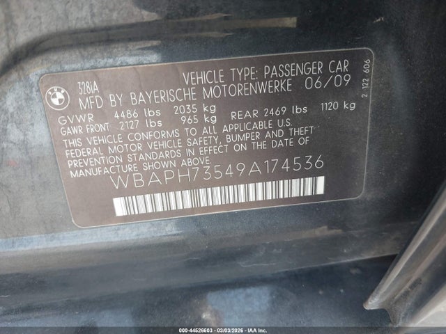 Aukcja sprzedaży 2009 Bmw 328i, vin: WBAPH73549A174536, numer aukcji: 44526603