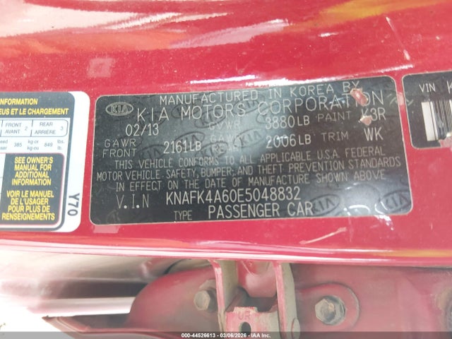 44526613 :رقم المزاد ، KNAFK4A60E5048832 vin ، 2014 Kia Forte Lx مزاد بيع