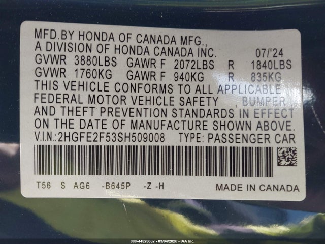 2025 HONDA CIVIC 2HGFE2F53SH509008 Photo 8