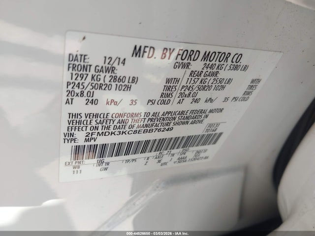 Aukcja sprzedaży 2014 Ford Edge Limited, vin: 2FMDK3KC8EBB76249, numer aukcji: 44526650