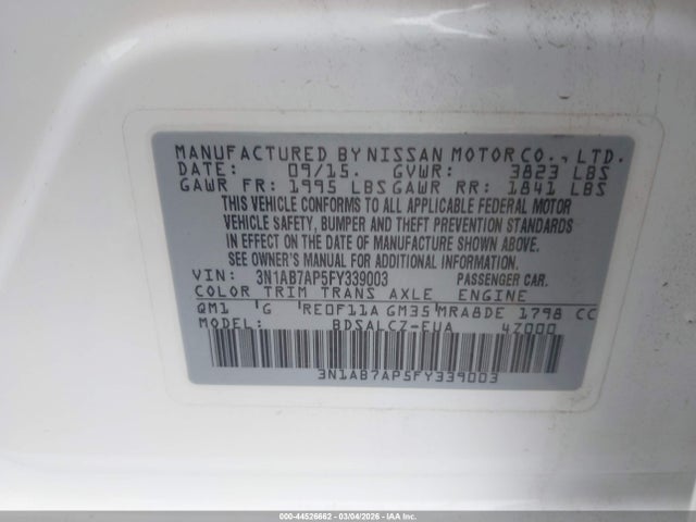 Продаж на аукціоні авто 2015 Nissan Sentra S, vin: 3N1AB7AP5FY339003, номер лоту: 44526662