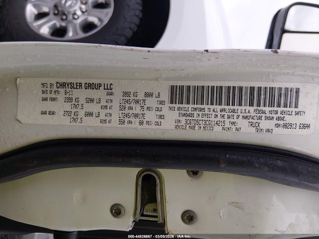 44526667 :رقم المزاد ، 3C6TD5CT3CG114215 vin ، 2012 Ram 2500 St مزاد بيع