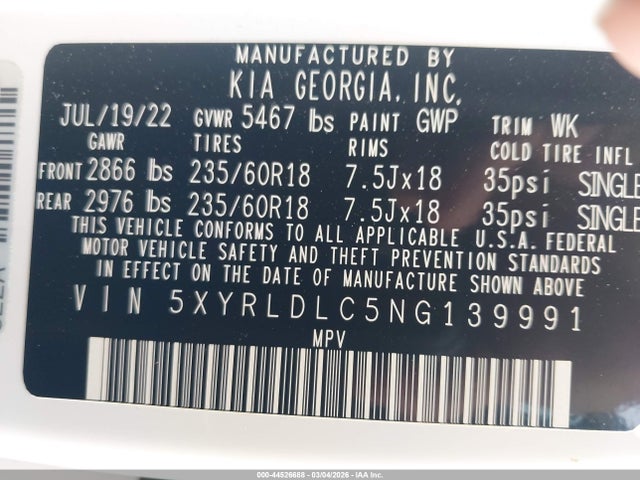 2022 KIA SORENTO 5XYRLDLC5NG139991 Photo 8
