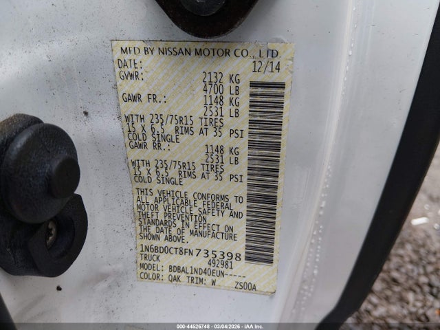 Nissan Frontier S/sv-i4 2015 1N6BD0CT8FN735398 Image 9