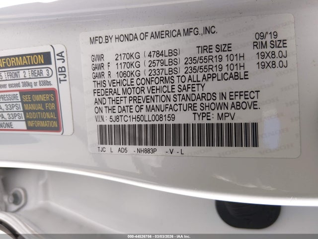 Aukcja sprzedaży 2020 Acura Rdx Technology Package, vin: 5J8TC1H50LL008159, numer aukcji: 44526756