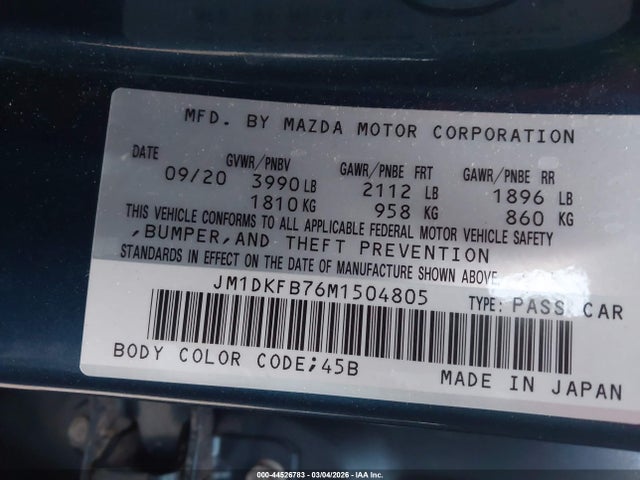 Aukcja sprzedaży 2021 Mazda Cx-3 Sport, vin: JM1DKFB76M1504805, numer aukcji: 44526783