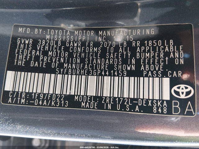 Toyota Corolla S Plus 2016 5YFBURHE3GP441459 Image 9