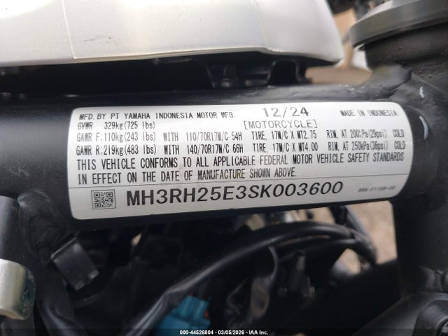 Aukcja sprzedaży 2025 Yamaha Yfz320 A, vin: MH3RH25E3SK003600, numer aukcji: 44526804