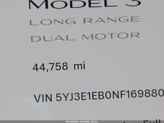 2022 Tesla Model 3 Long Range Dual Motor All-wheel Drive მანქანა იყიდება აუქციონზე, vin: 5YJ3E1EB0NF169880, აუქციონის ნომერი: 44526805