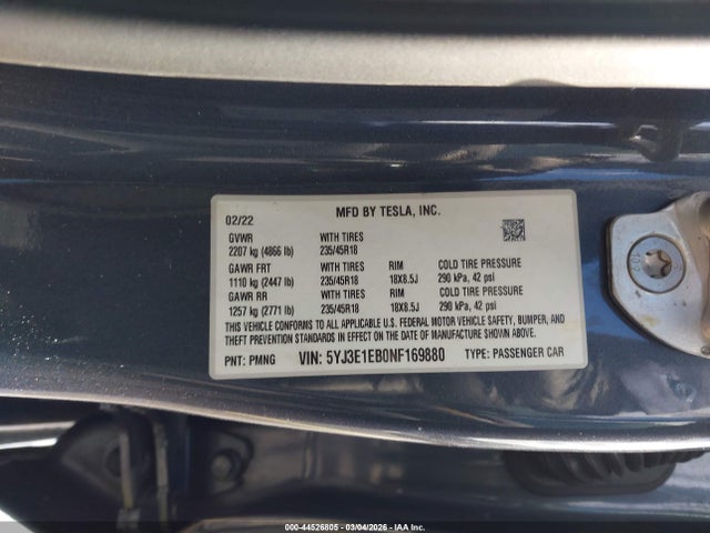 2022 TESLA MODEL 3 5YJ3E1EB0NF169880 Photo 8
