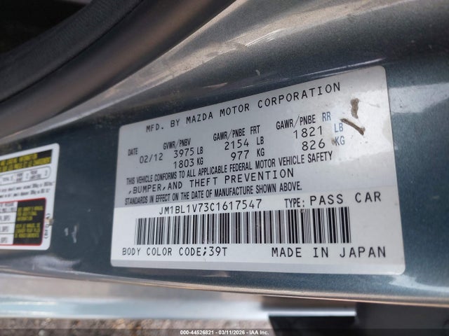 Aukcja sprzedaży 2012 Mazda Mazda3 I Touring, vin: JM1BL1V73C1617547, numer aukcji: 44526821