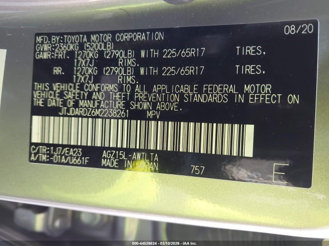 Aukcja sprzedaży 2021 Lexus Nx 300, vin: JTJDARDZ6M2238261, numer aukcji: 44526824