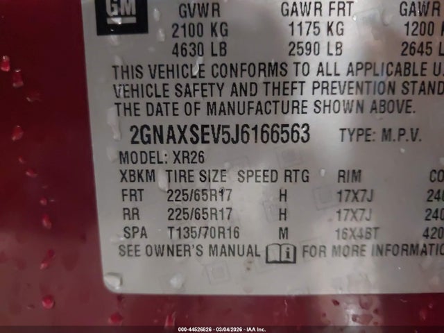 2018 Chevrolet Equinox Lt მანქანა იყიდება აუქციონზე, vin: 2GNAXSEV5J6166563, აუქციონის ნომერი: 44526826