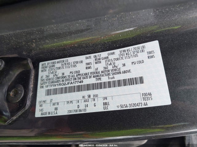 Ford F-150 Raptor 2018 1FTFW1RG2JFA17749 Image 9